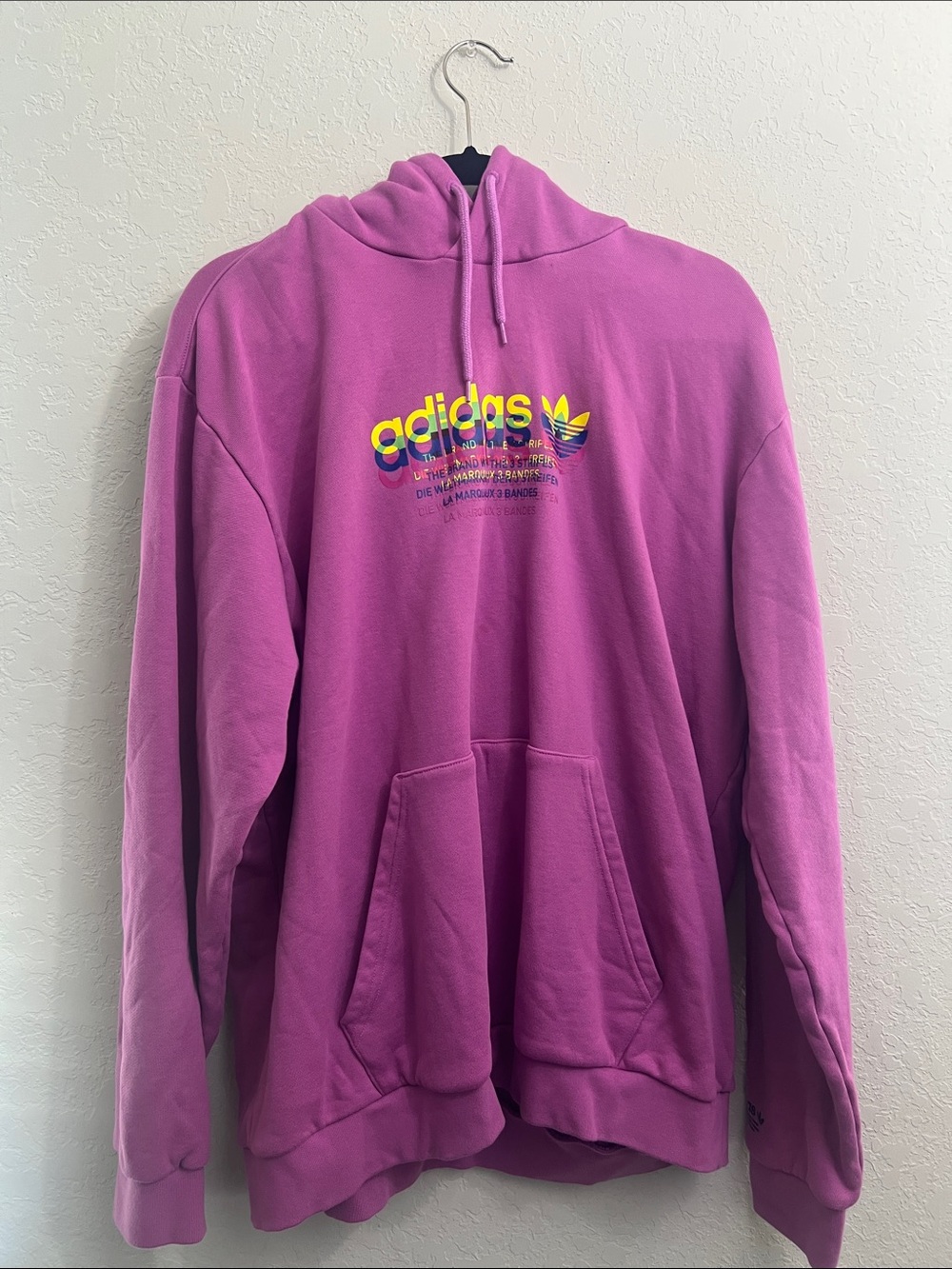 Adidas Originals Rainbow Trefoil Stacked Graphic Hoodie Magenta Purple Size XL